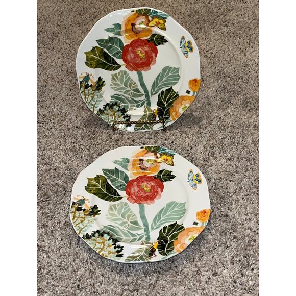 Watercolor Petals by Anthropologie Salad Plate Shelley Hesse Lot of 2 - Picture 2 of 5